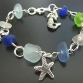 Color of the Sea - Genuine Sea Beach Glass - Blues, Green Sea Life, Charm Bracelet by West Coast Sea Glass $58.00