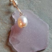 Purple Sea Glass Pendant with Freshwater Pearl and Sterling Silver, amethyst sea glass, rare sea glass by thegildedlilys...