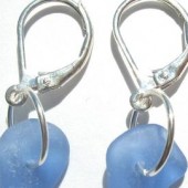 Genuine Sea Beach Glass RARE Cornflower Blue Leverback Earrings - Sterling Silver by West Coast Sea Glass $26.00