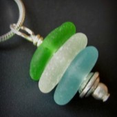 Genuine Sea Glass Jewelry, Beach Combed Blue, Green, White Sea Glass Necklace - Sterling Silver, Seaglass Necklace by We...