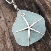 Green Sea Glass and Starfish Necklace by thegildedlilystore $65.00