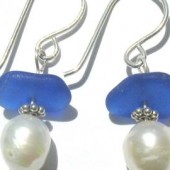 Sea Glass Jewelry, Cobalt Blue Ocean - Genuine Beach Glass Earrings - Sterling Silver and Fresh Water Pearls, Jewellery ...