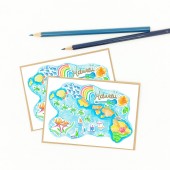 Beautiful Illustrative Hawaii Map Art Notecards - Set of Eight (8)