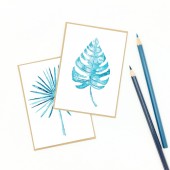 Bright Blue Tropical Flora Notecards, Set of Nine (9)
