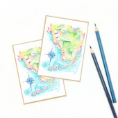 Florida Keys Map Artwork Boxed Gift Set of Notecards - Eight (8)