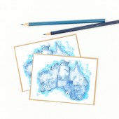 Beautiful Blue Australia Watercolor Map Artwork Boxed Gift Set of Notecards - Eight (8)